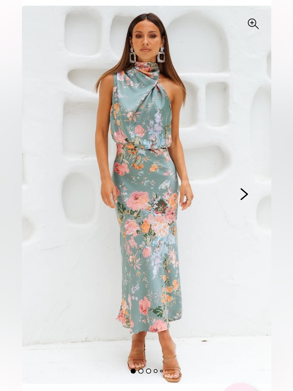 Hello Molly Sage Green Floral High-Neck Satin Maxi Dress